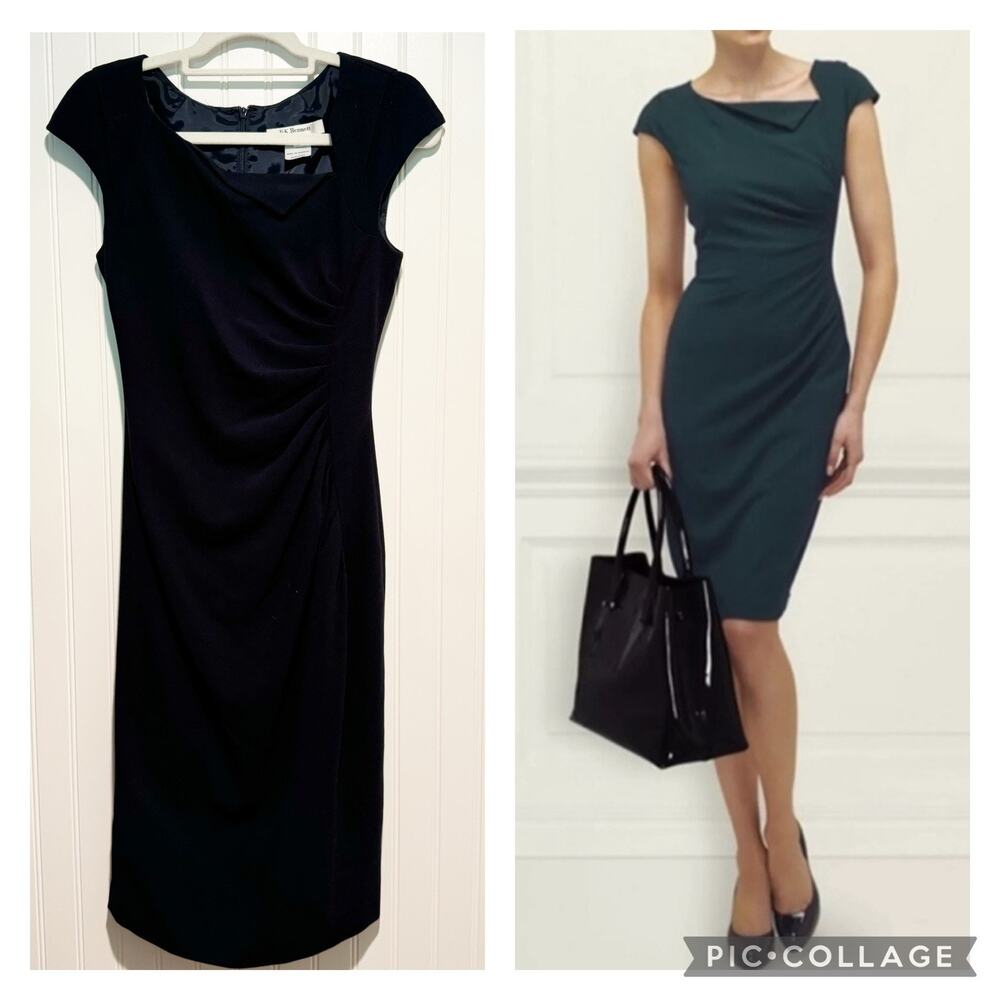 LK Bennett Navy Blue Davina Ruched Sheath Dress Size 4
